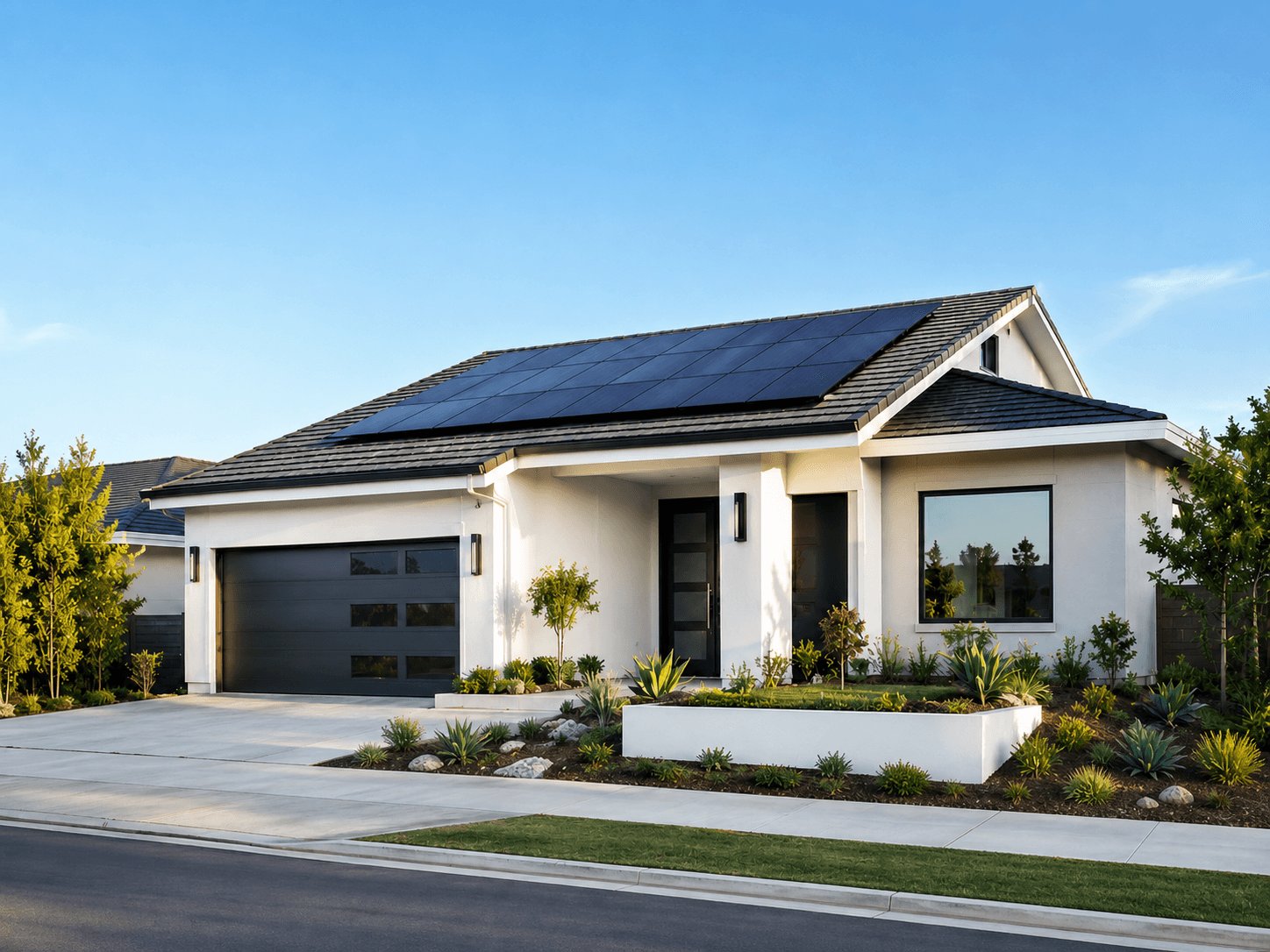 Modern California home with rooftop solar panels